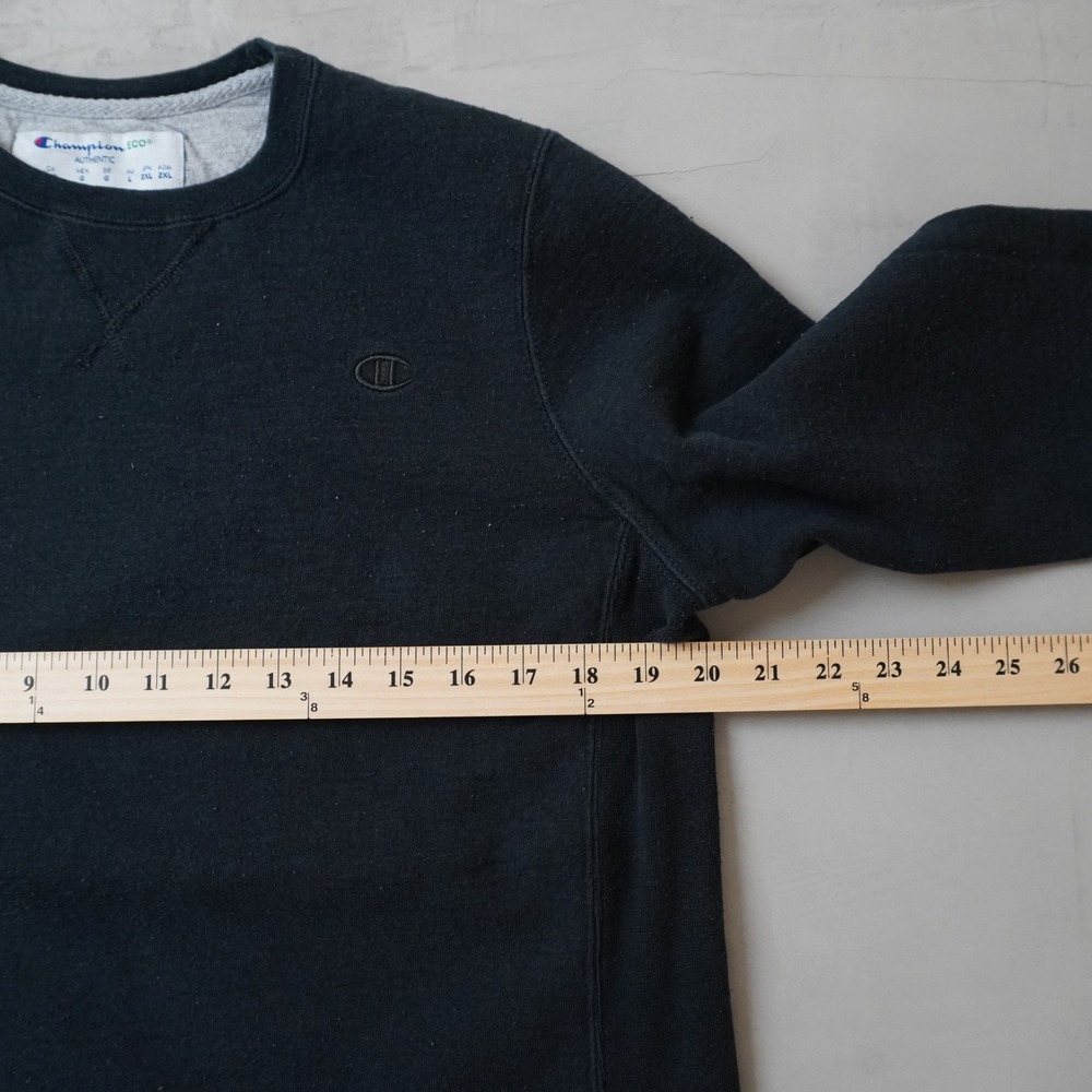 Champion Eco Authentic Mens Crewneck Sweatshirt Black Fleece Pullover Large L - Picture 6 of 8